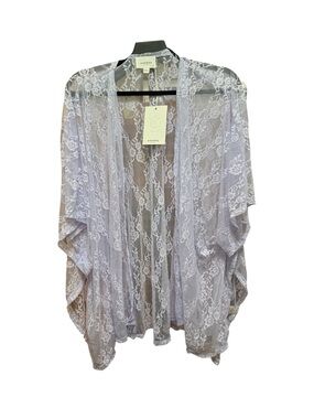 Andrée by Unit Lavender Floral Lace Kimono Cardigan Size L NWT